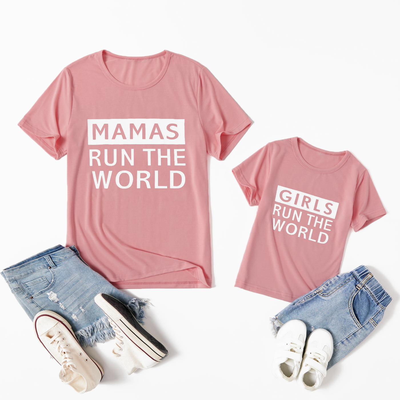 

Pink Letter Print Cotton Short Sleeve T-shirts for Mommy and Me