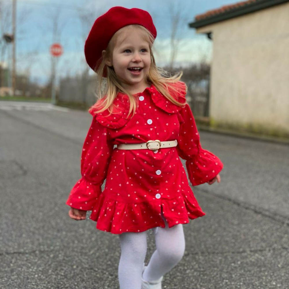 

Baby / Toddler Girl Polka dots Ruffled Doll Collar Long-sleeve Dress