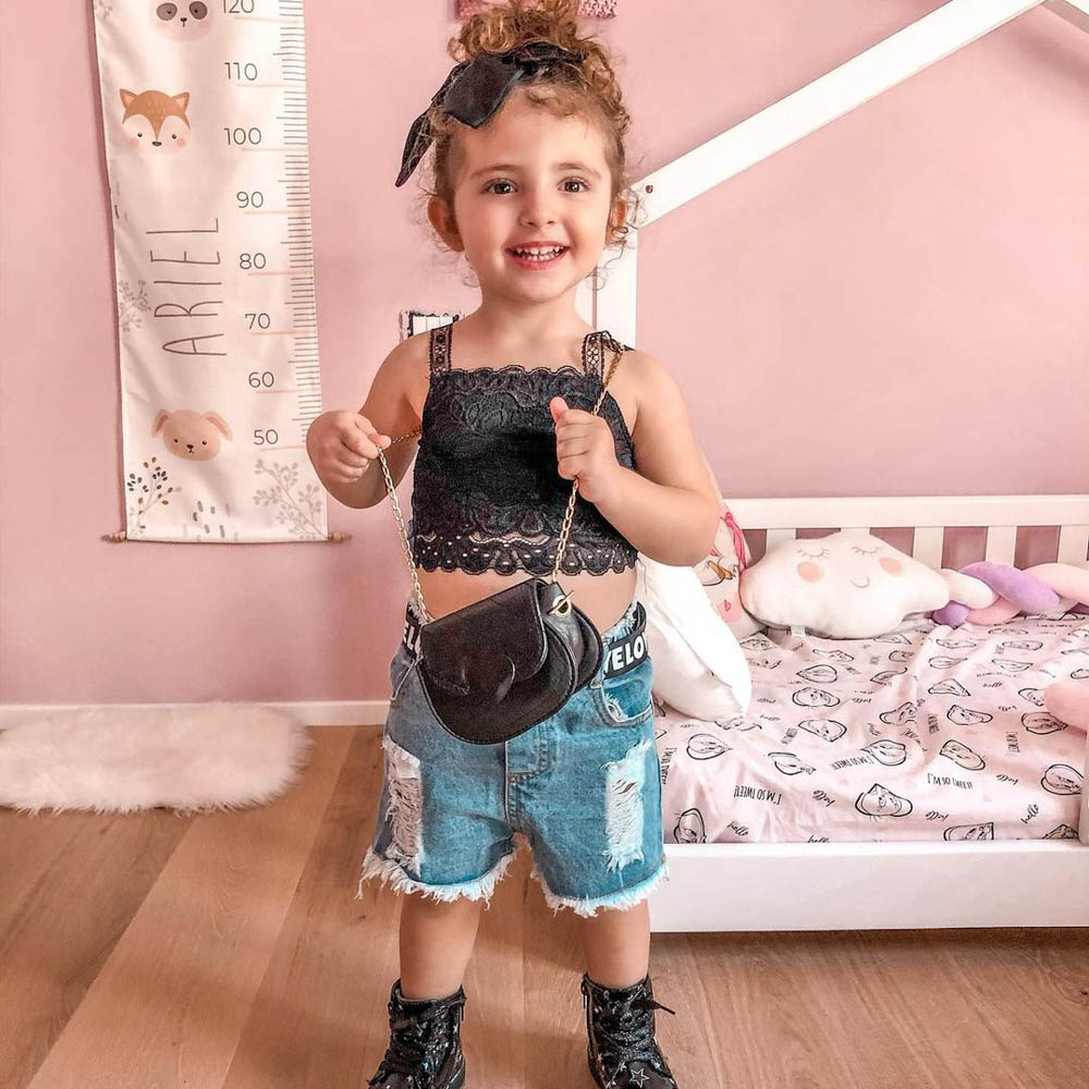 

2-piece Baby/Toddler Black Lace Vest and Denim shorts Set