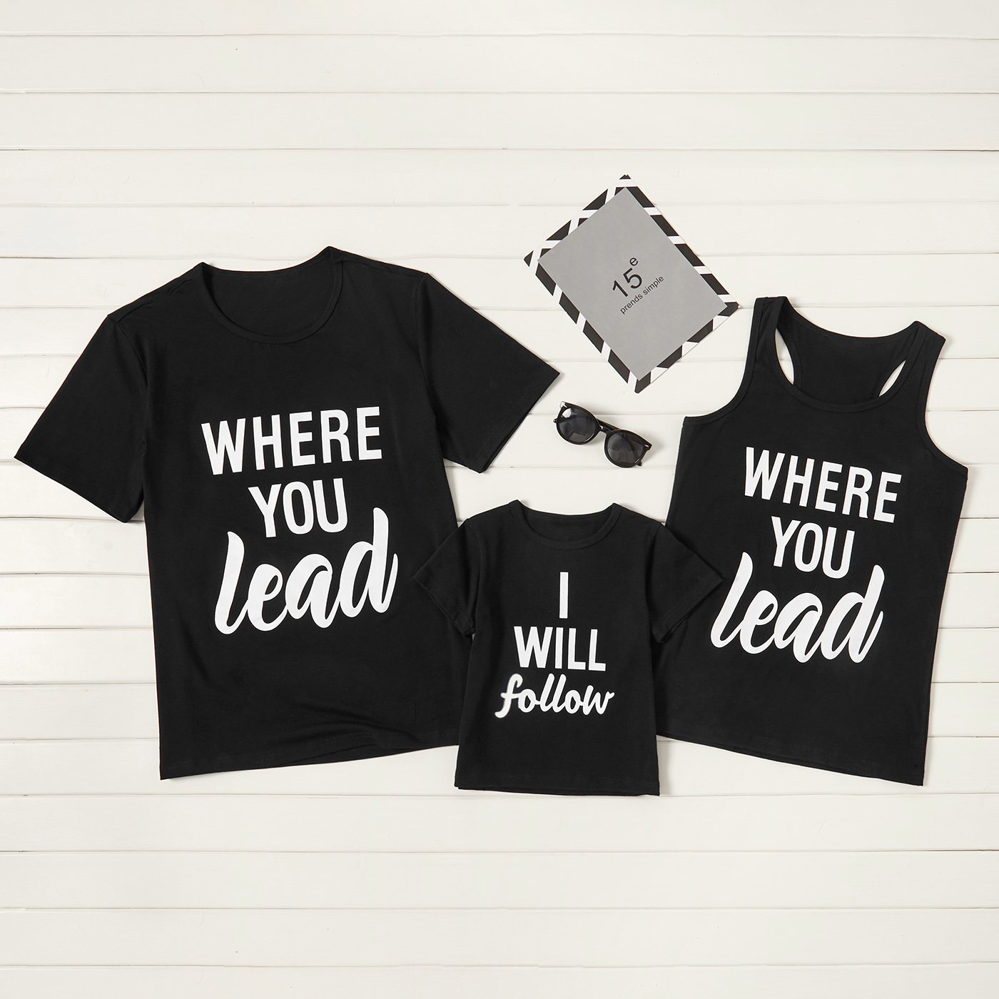 

Letter Print Black Cotton Family Matching Tops(Tank Tops for Mom)