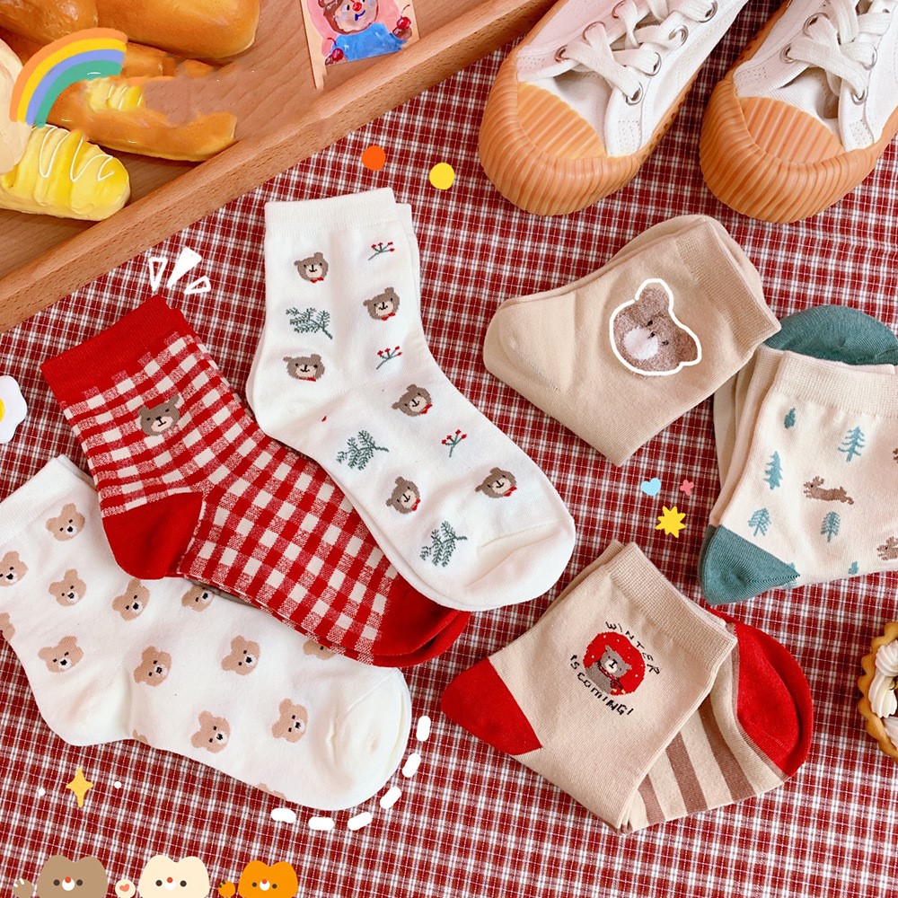 

Women's Cartoon Bear Print Socks Comfortable And Breathable Socks