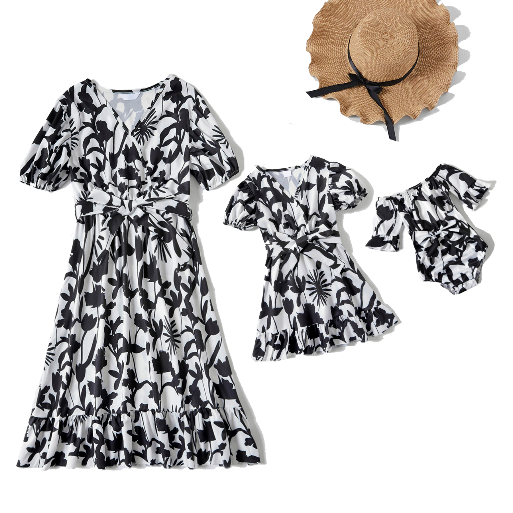 

Mommy and Me Floral Print Short-sleeve Dresses