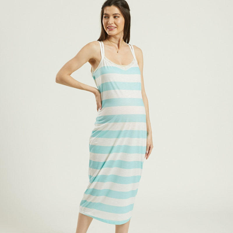 

Maternity casual Stripes Print Round collar Slip Sleeveless Dress