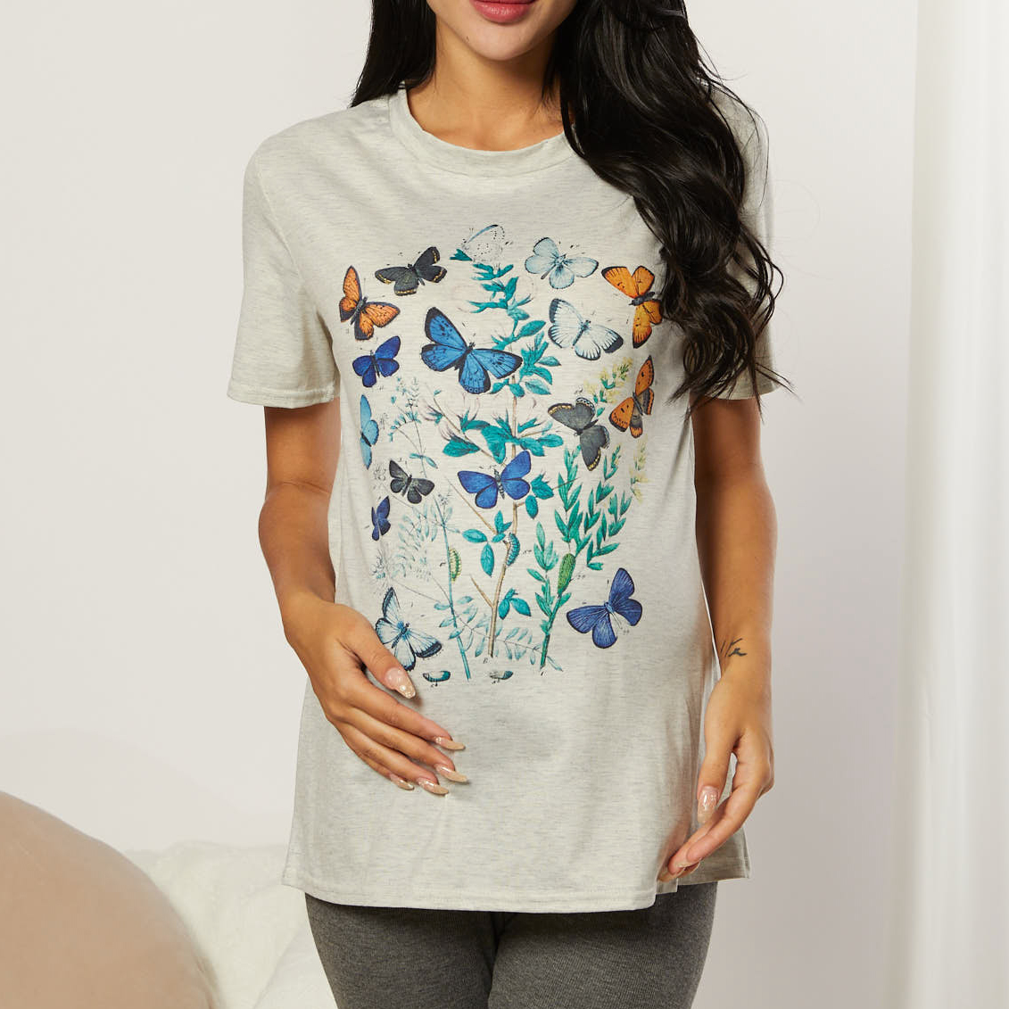 

Maternity casual Floral Print Round collar Short Sleeve T-shirt