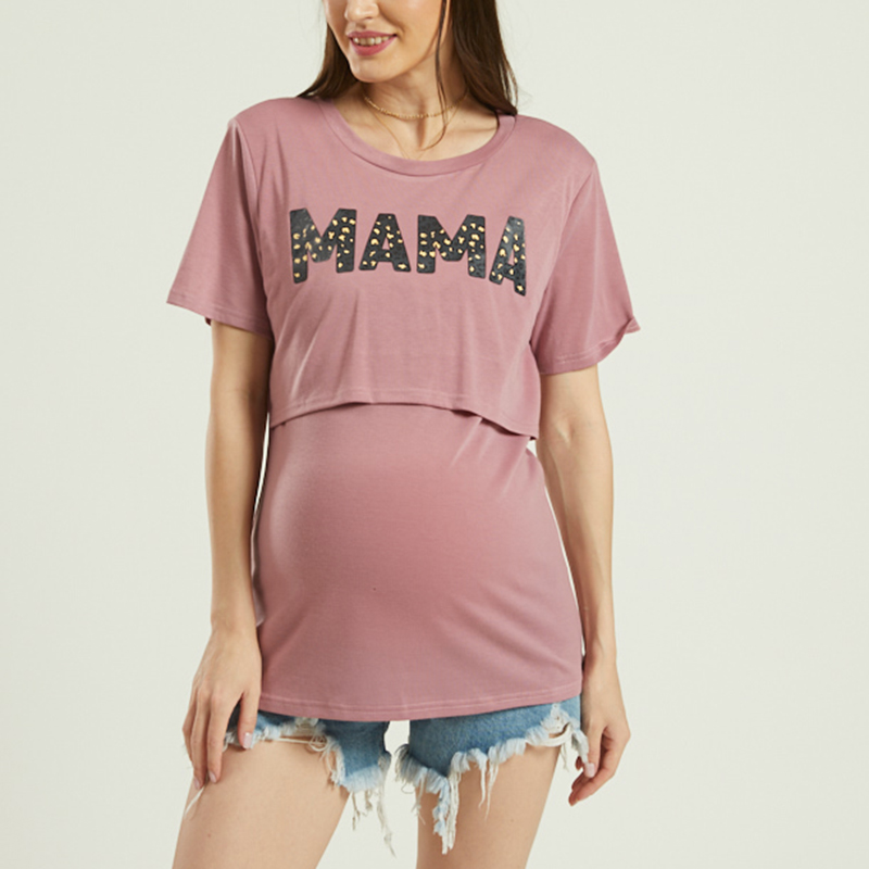 

Nursing casual Letter Print Round collar Short Sleeve Short-sleeve Nursing Tee