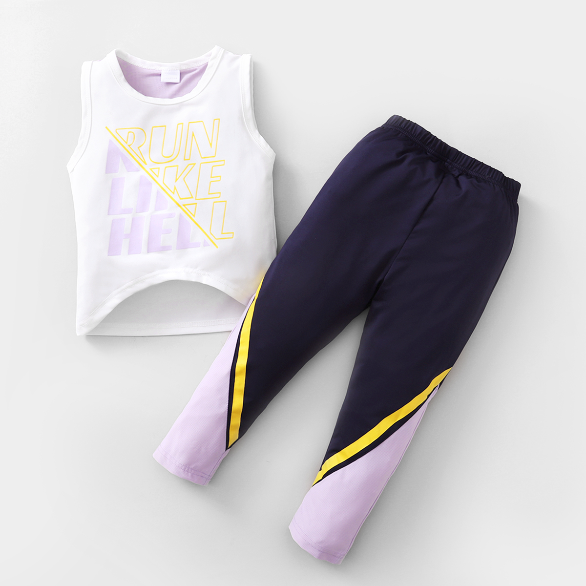 

2-piece Toddler Girl Color Block Letter Print Tank Top and Elasticized Pants Athletic Set