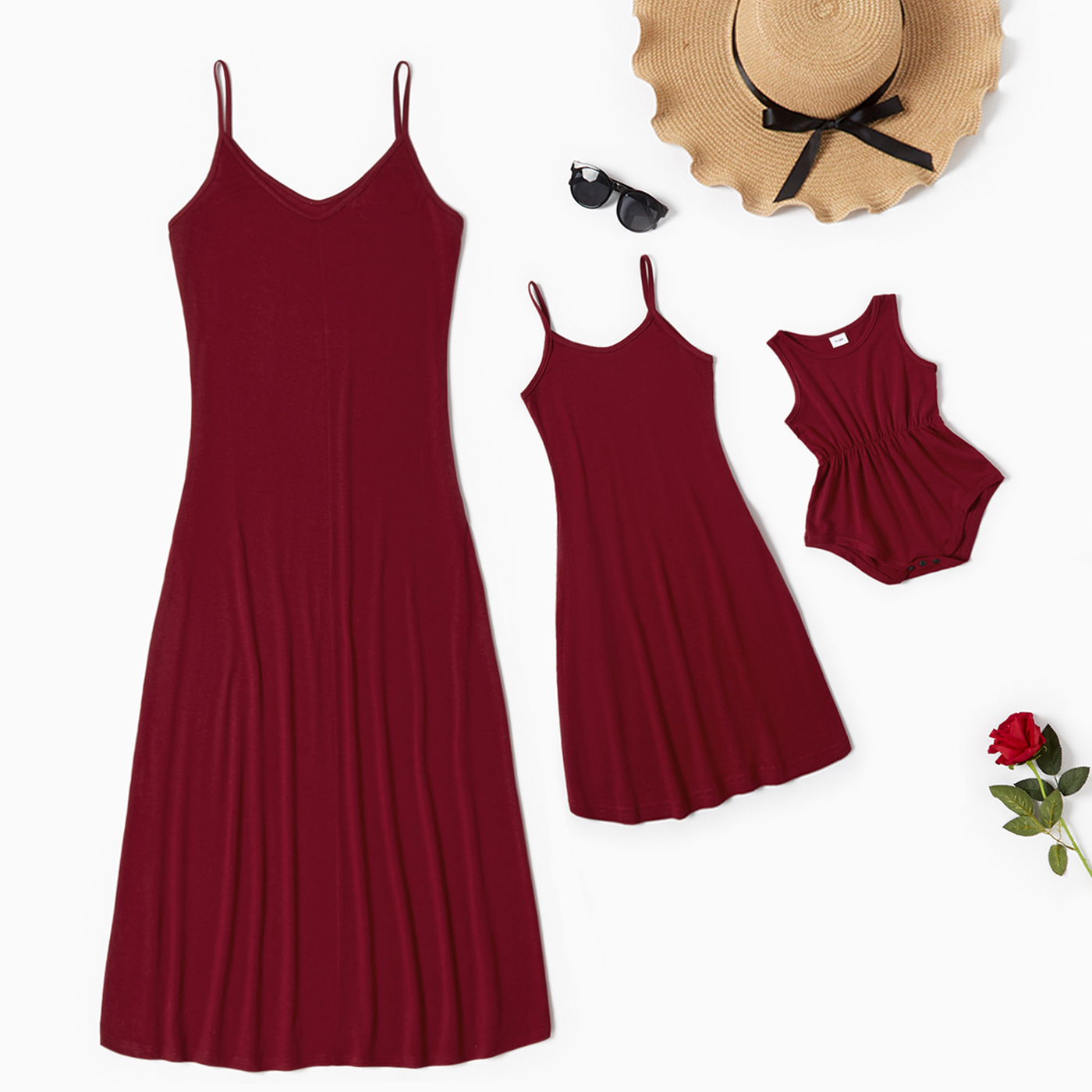 

Solid Red Sling Dresses for Mommy and Me