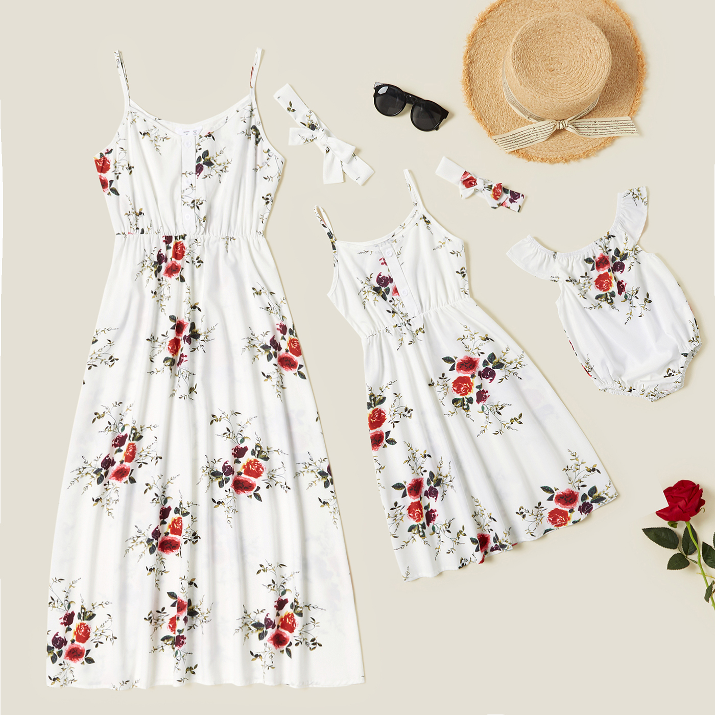

Floral Print White Sling Dresses for Mommy and Me