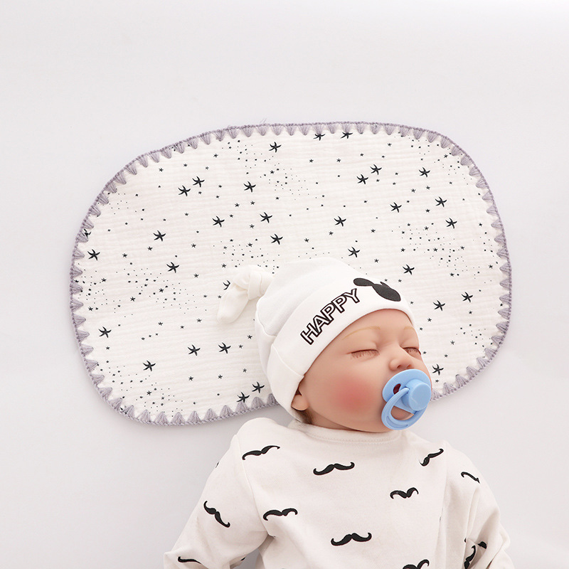 

10-Layer Cotton Gauze Pillow Newborn Baby Flat Pillow Cotton Pillow Breathable Sleep Cushion Protection for Flat Head Star Heart Bedding Neck Support
