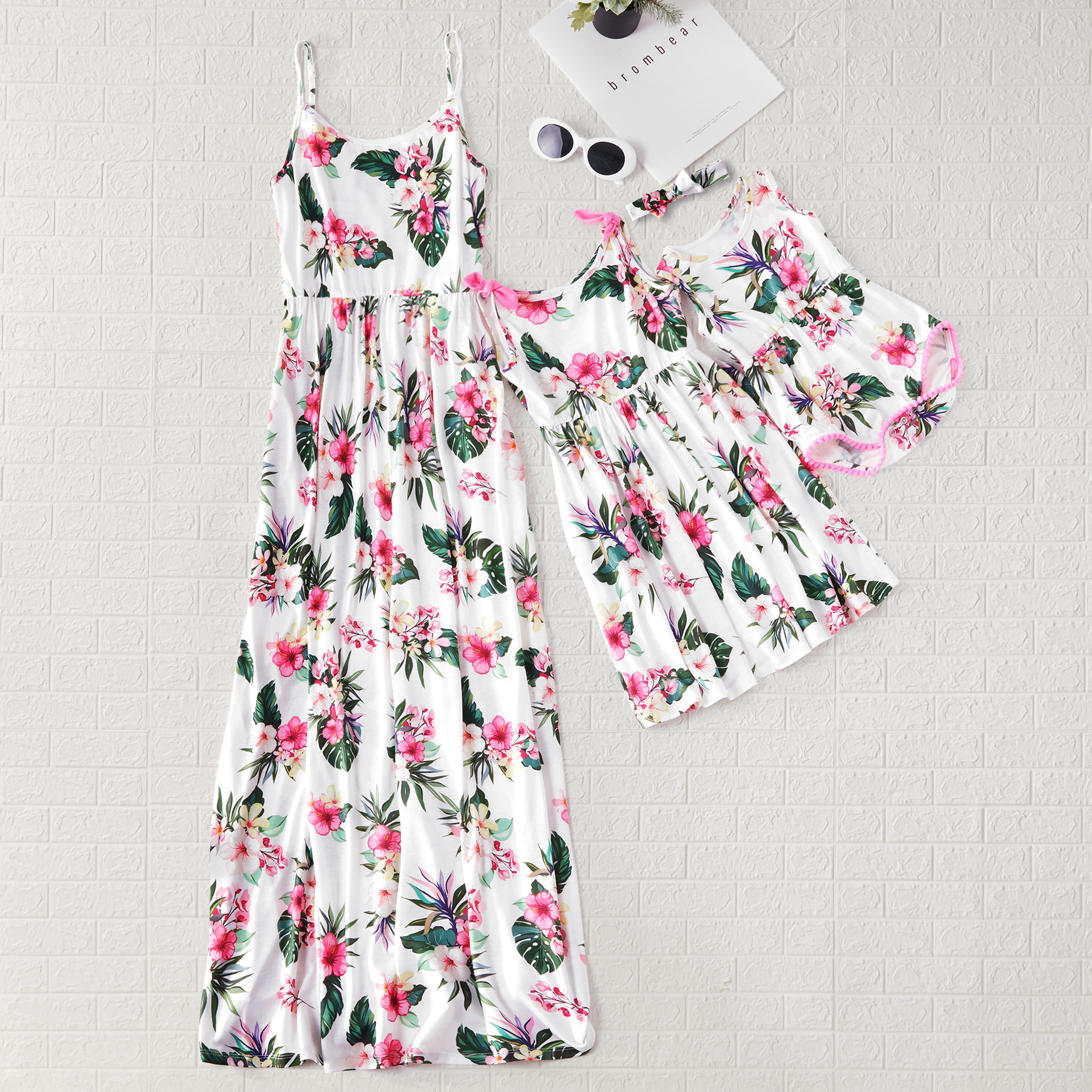 

Floral Print Matching White Sling Midi Dresses