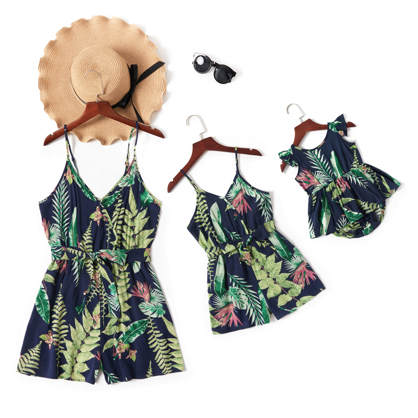 

Leaf Print Green Sling Short Rompers for Mommy and Me