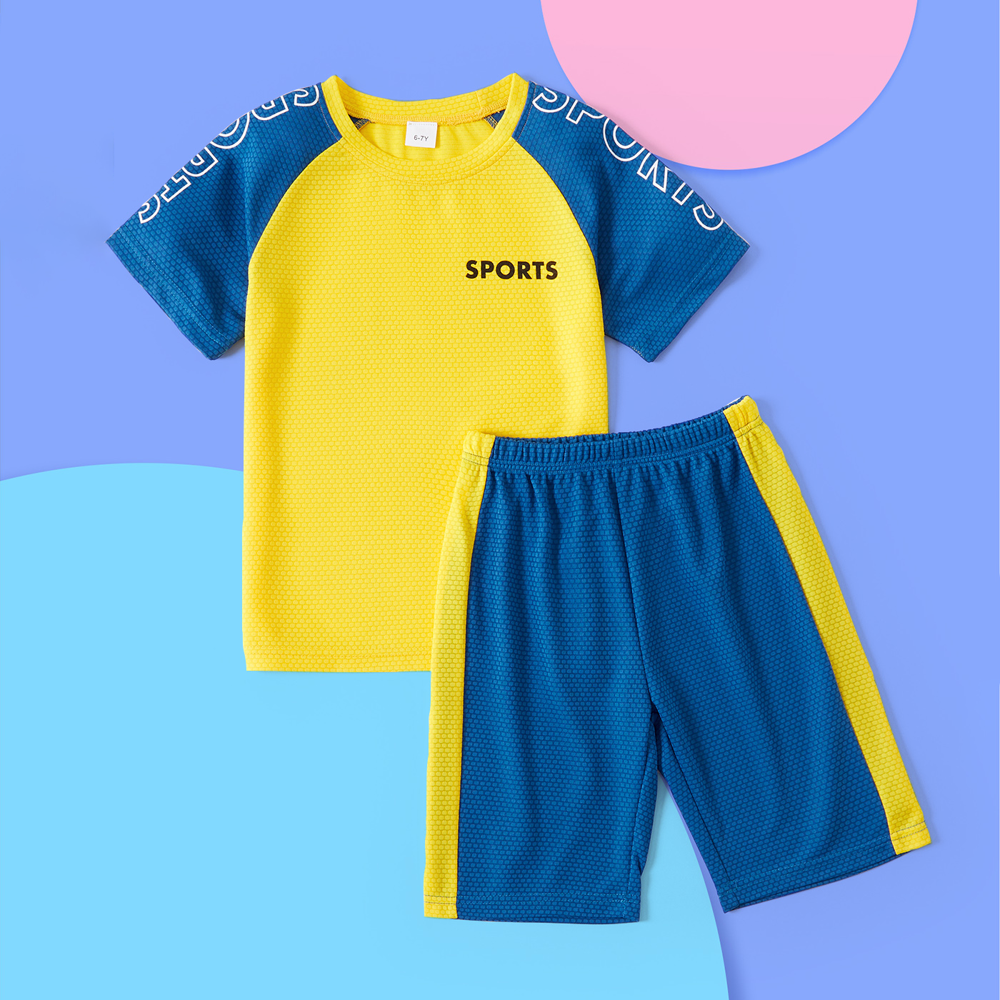 

'Sports' Letter Color Block Tee and Shorts Athleisure Set for Toddlers / Kids