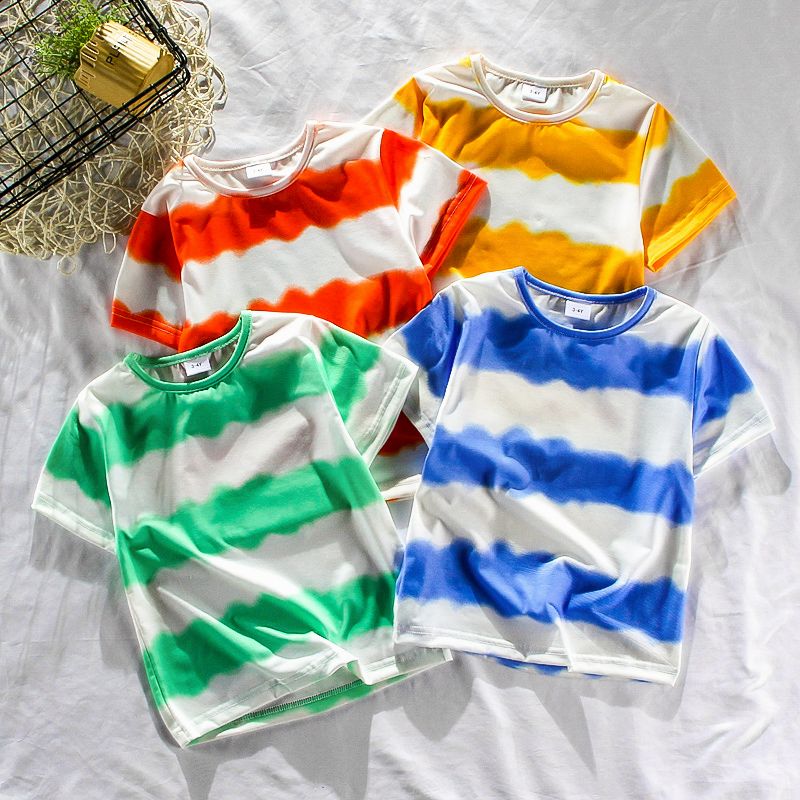 

Toddler Boy Chic Summer Striped Tie Dyed Tee