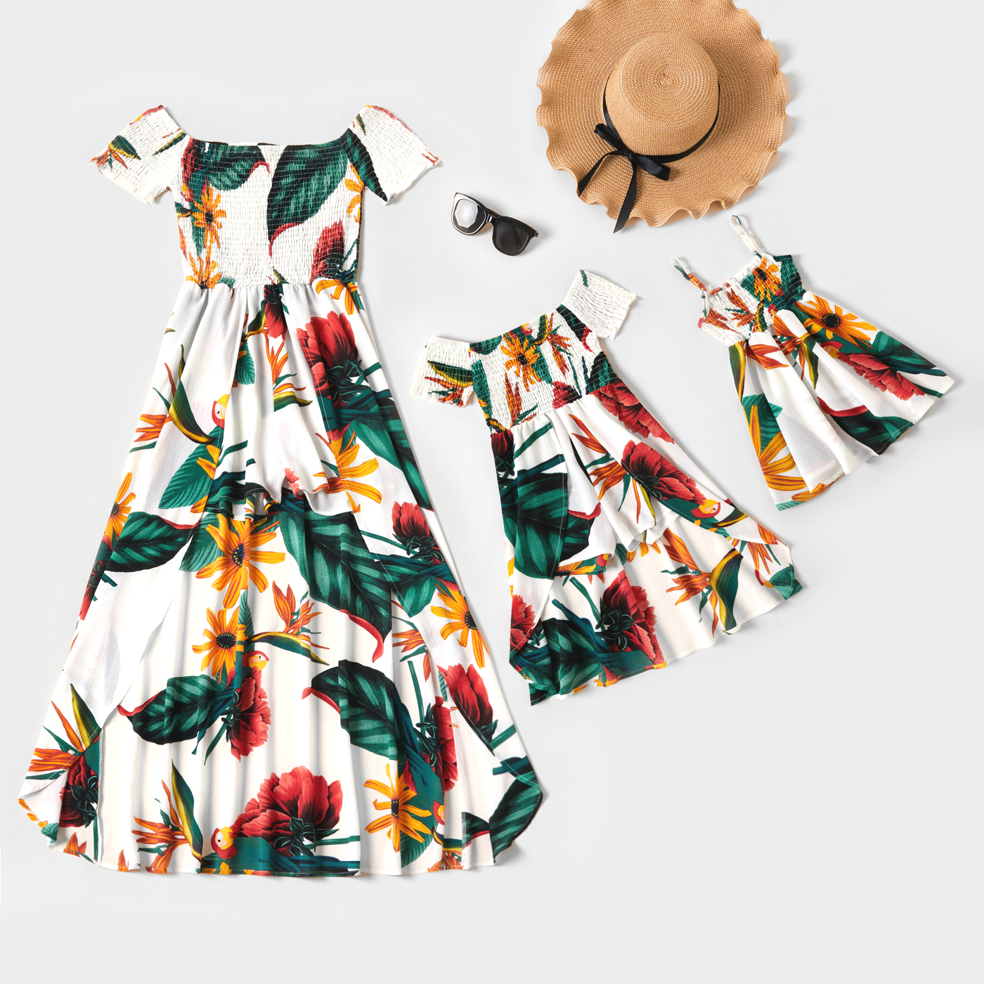 

Floral Print Off Shoulder Matching Maxi Romper Dresses for Mommy and Me
