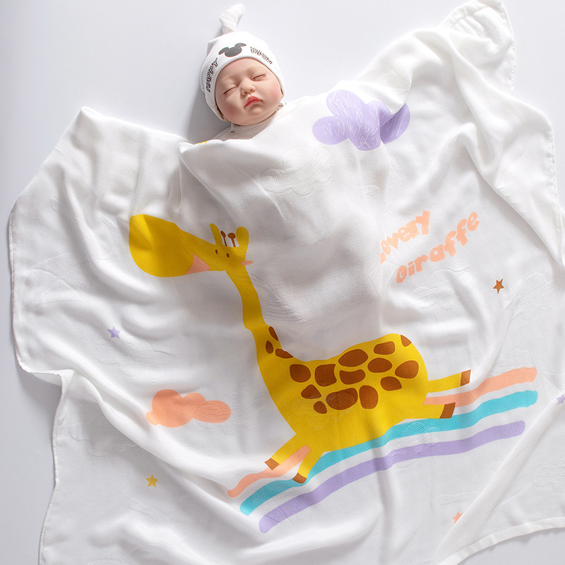 

Summer 2-Layer Bamboo Fiber Baby Blanket Soft And Breathable Newborn Wrapper Cartoon Single Flower Children's Bath Towel Silk