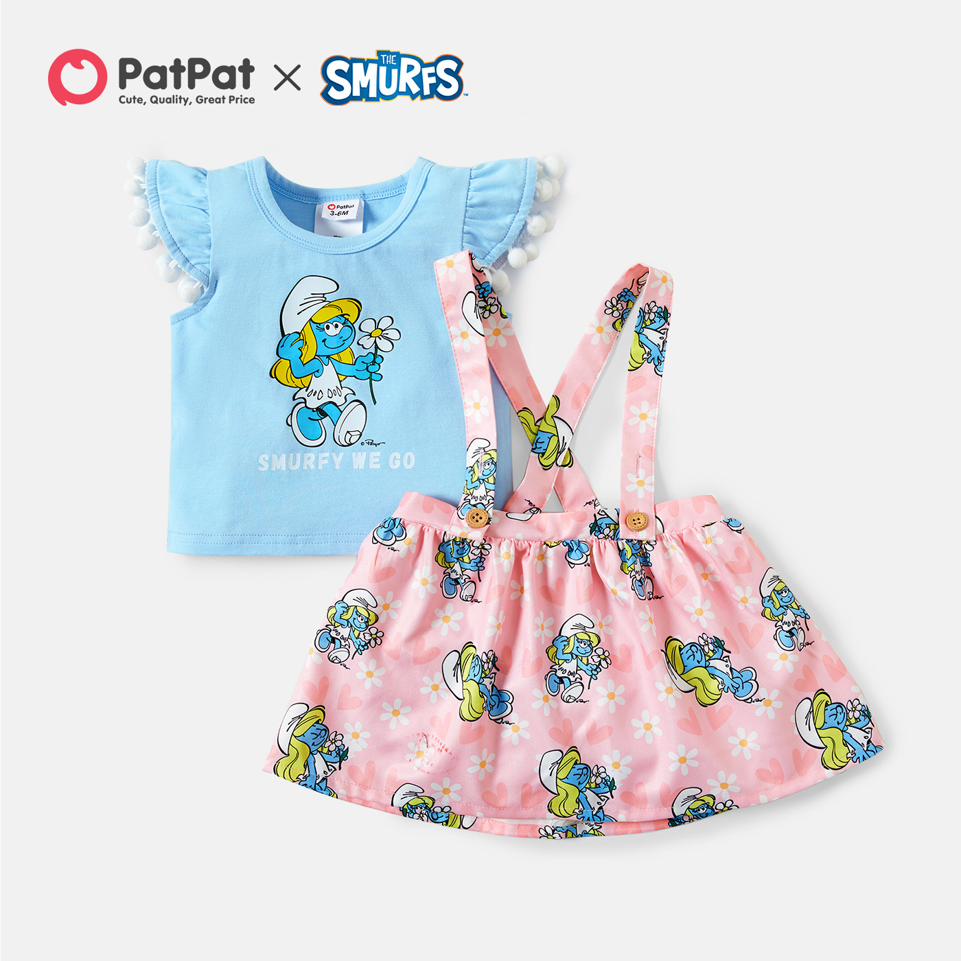 

Smurfs Baby Girl 2-piece Tassel Cotton Top and Floral Overall Dress Sets