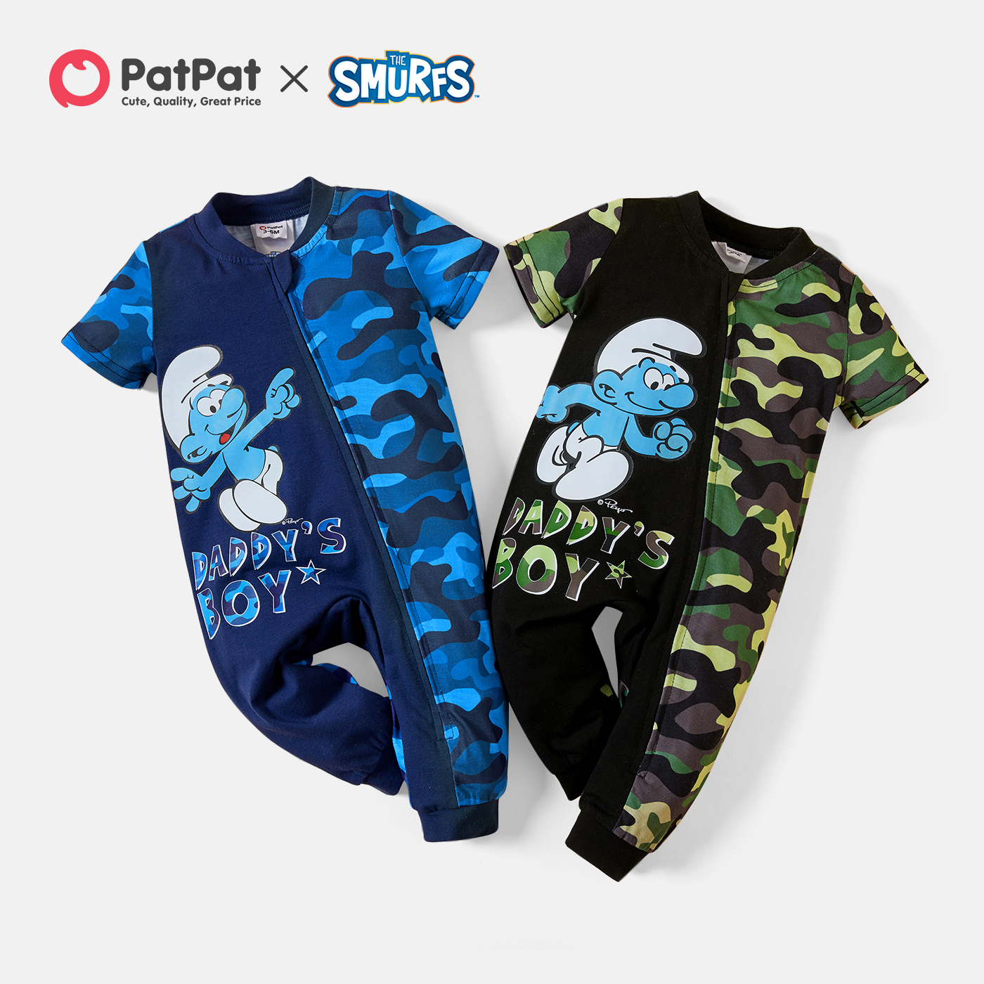

Smurfs Baby Boy Camouflage Colorblock Zipper One Piece/Jumpsuits