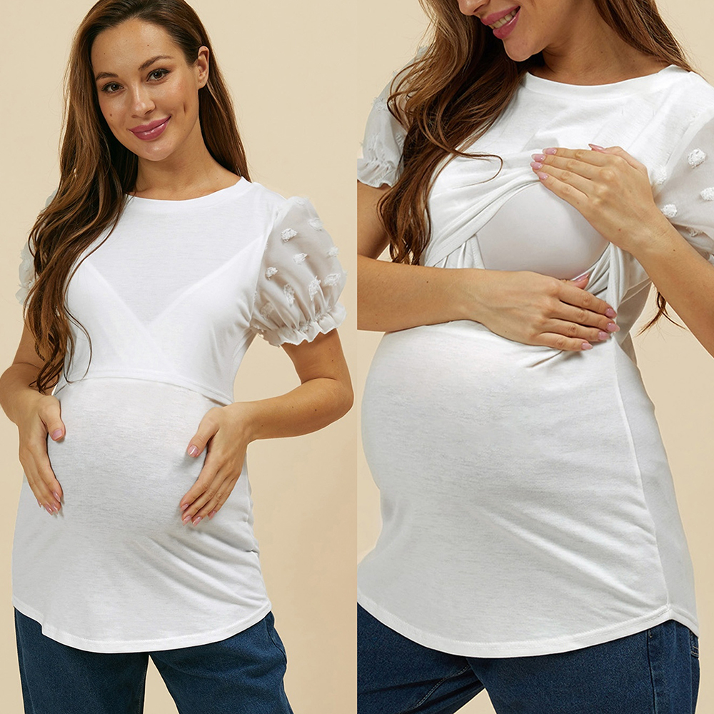 

Nursing elegant Print Round collar Short Sleeve Short-sleeve Nursing Tee