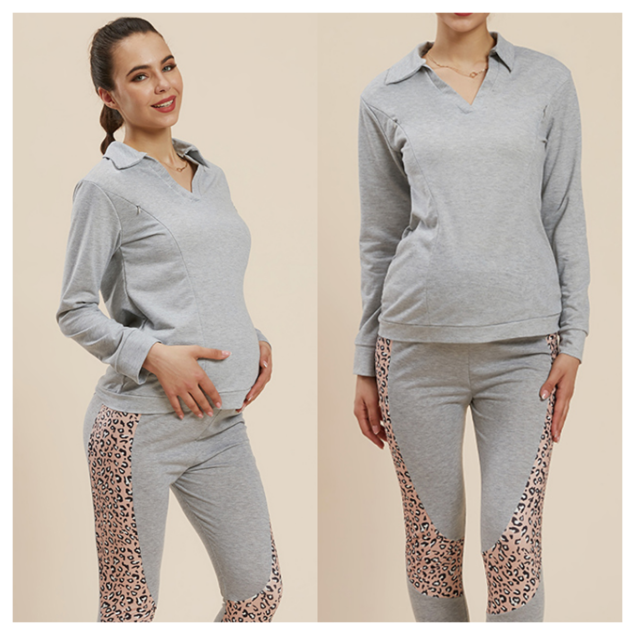 

Nursing casual Print Stand collar long sleeve Nursing Hoodie