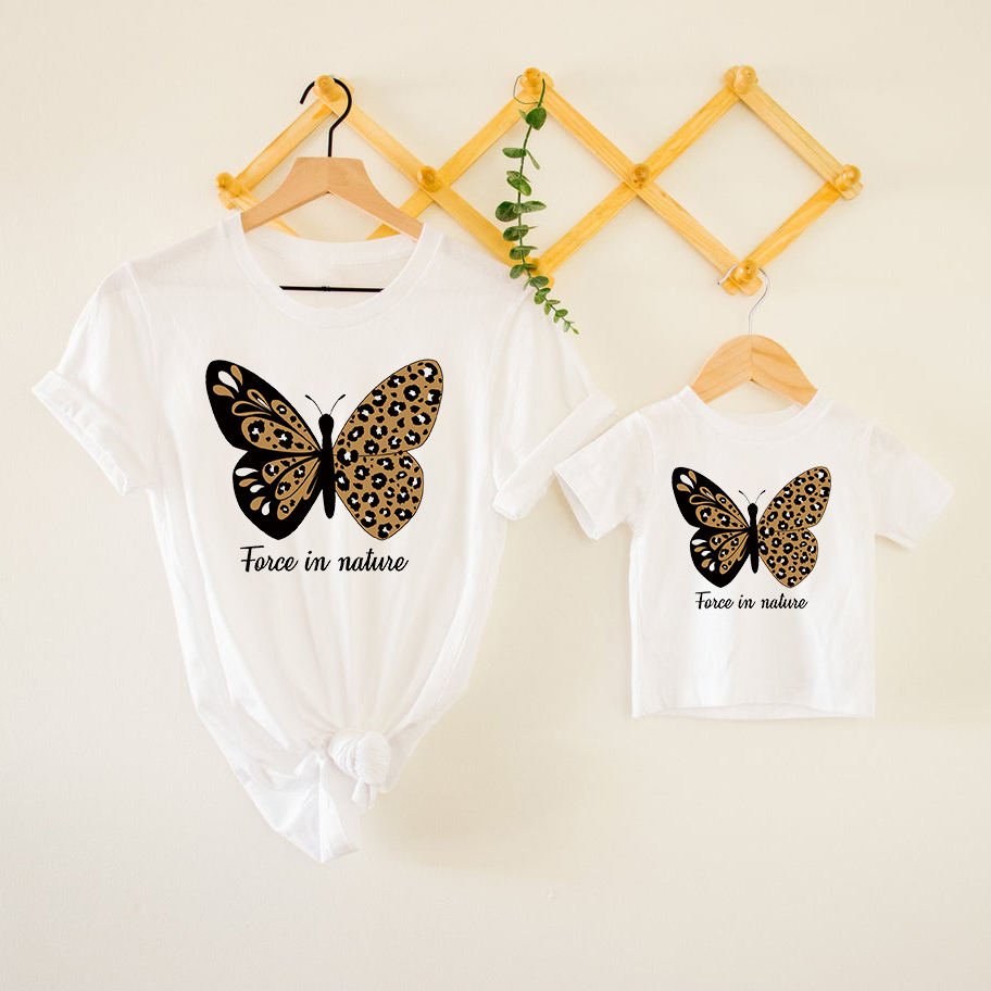 

Butterfly Pattern Print White Short Sleeve T-shirts for Mommy and Me