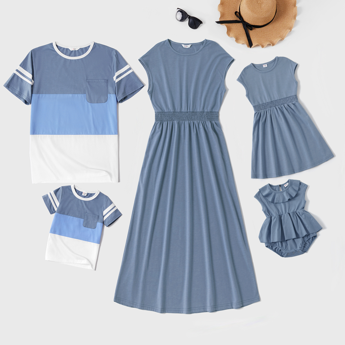 

Mosaic Solid and Color Block Family Matching Blue Sets