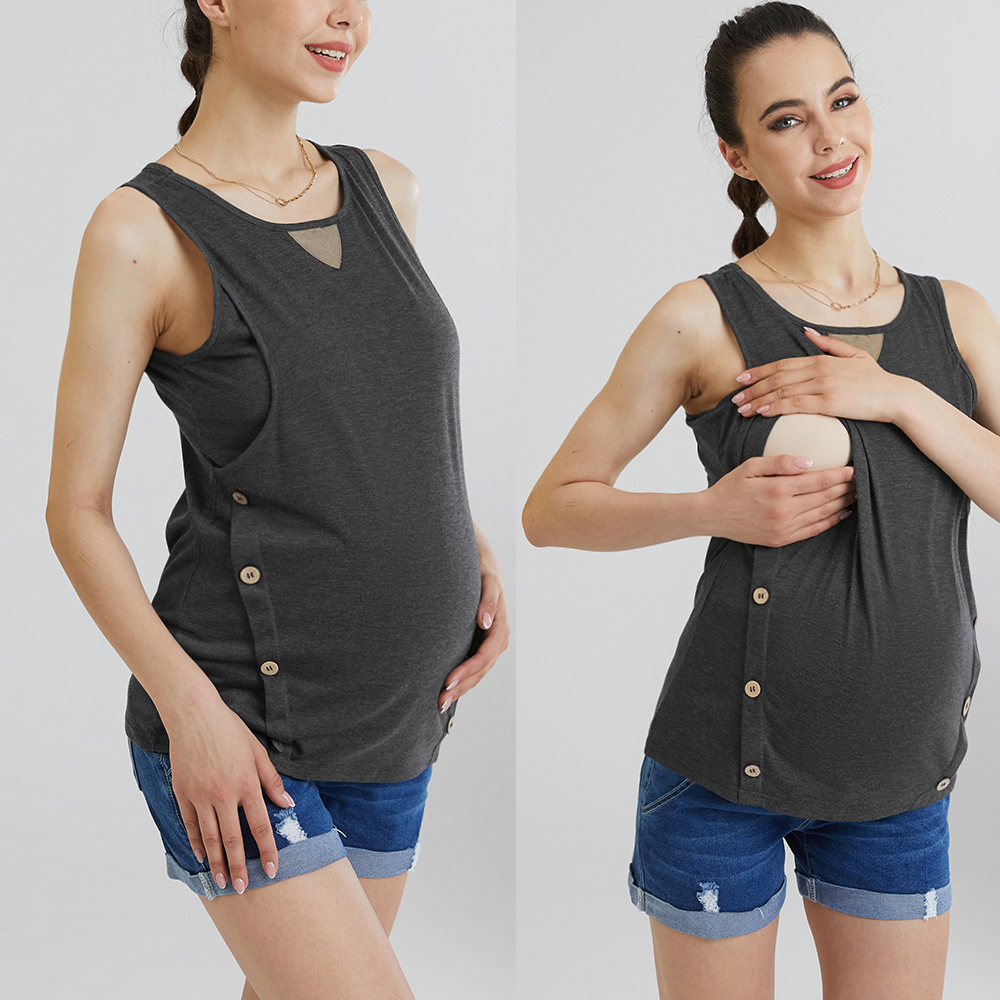 

Nursing casual Color Block Print Round collar Nursing Tank