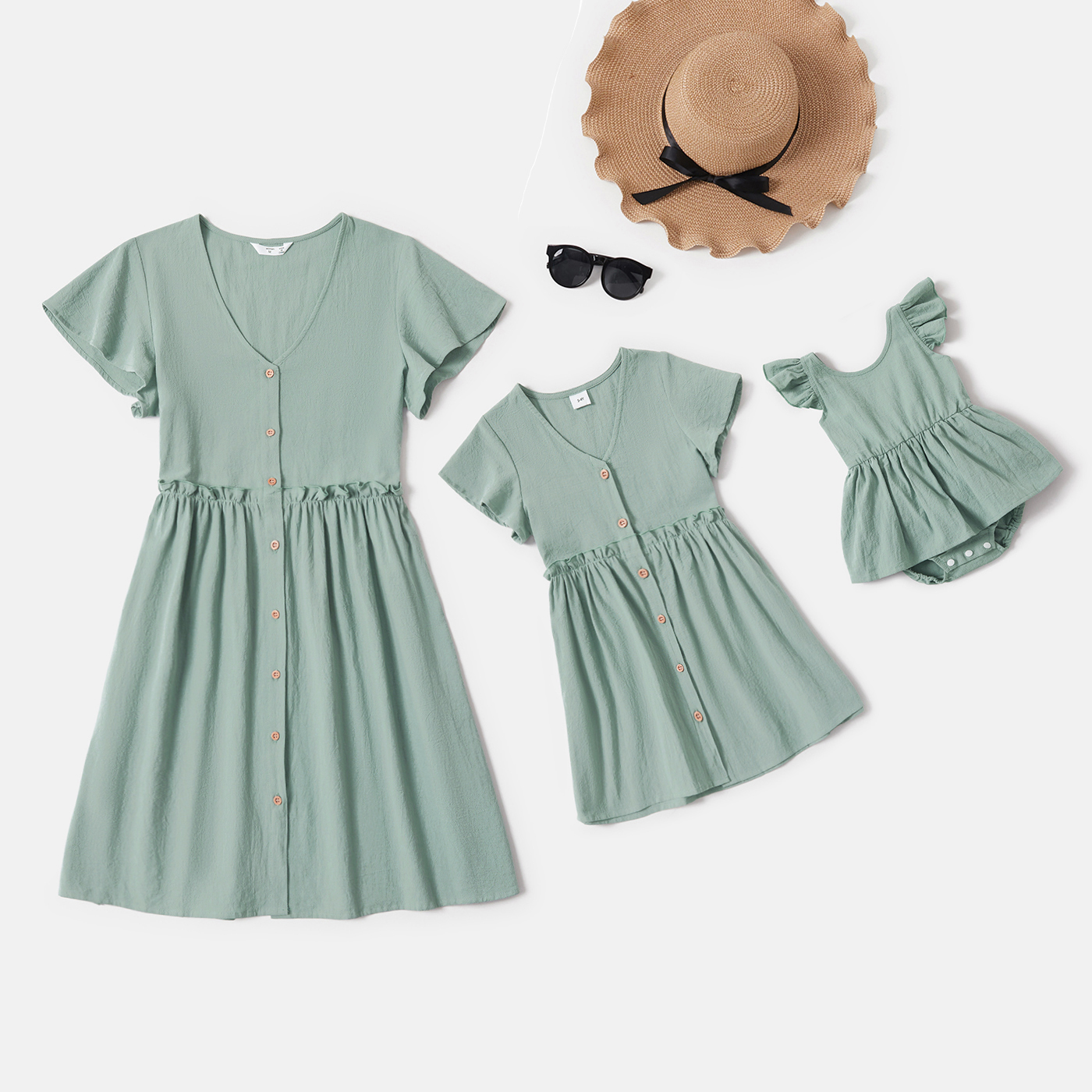 

100% Cotton Short Sleeve Solid Color Dresses for Mommy and Me