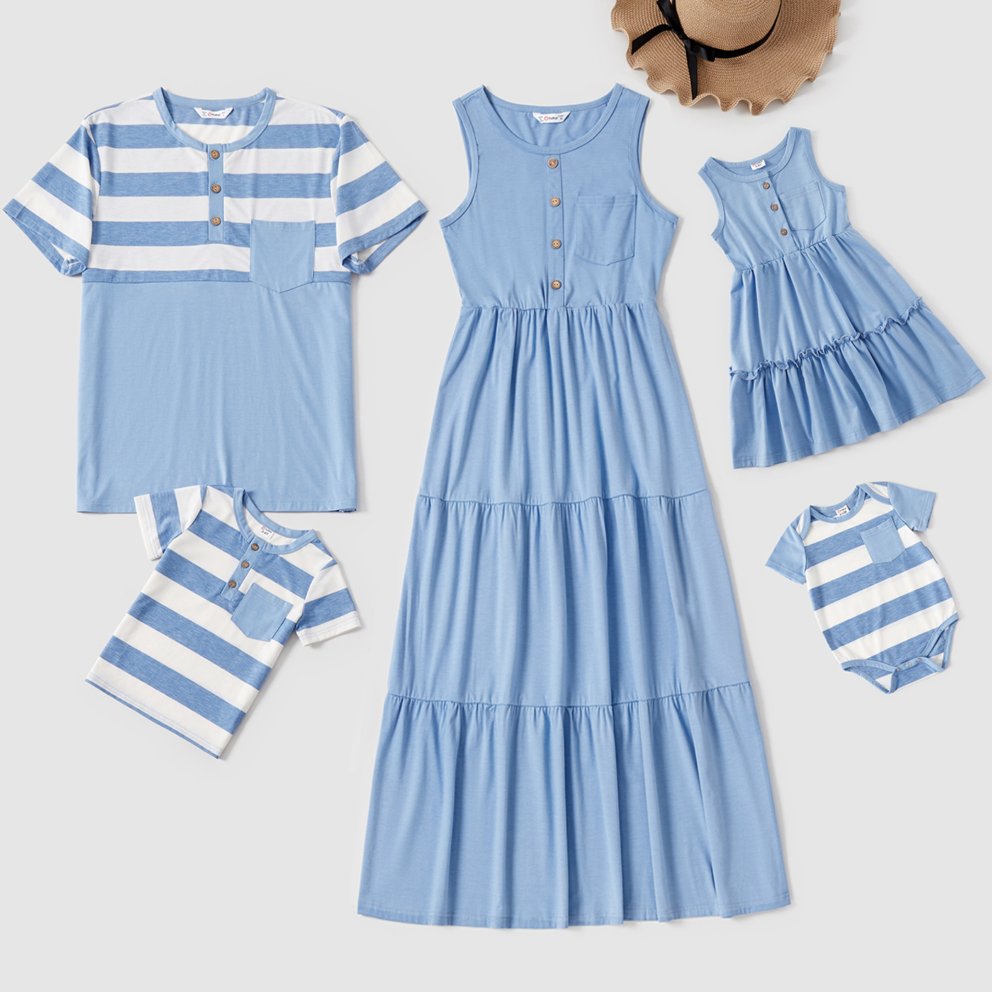 

Mosaic Stripe Print Family Matching Blue Sets