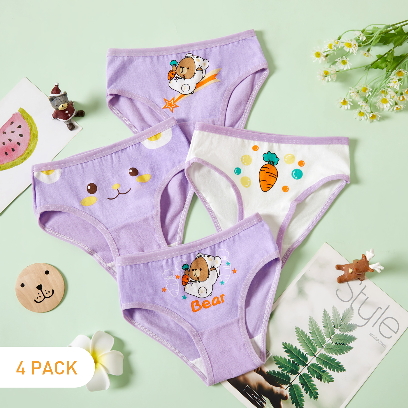 

4pcs Baby Animal Print Cotton Underwear