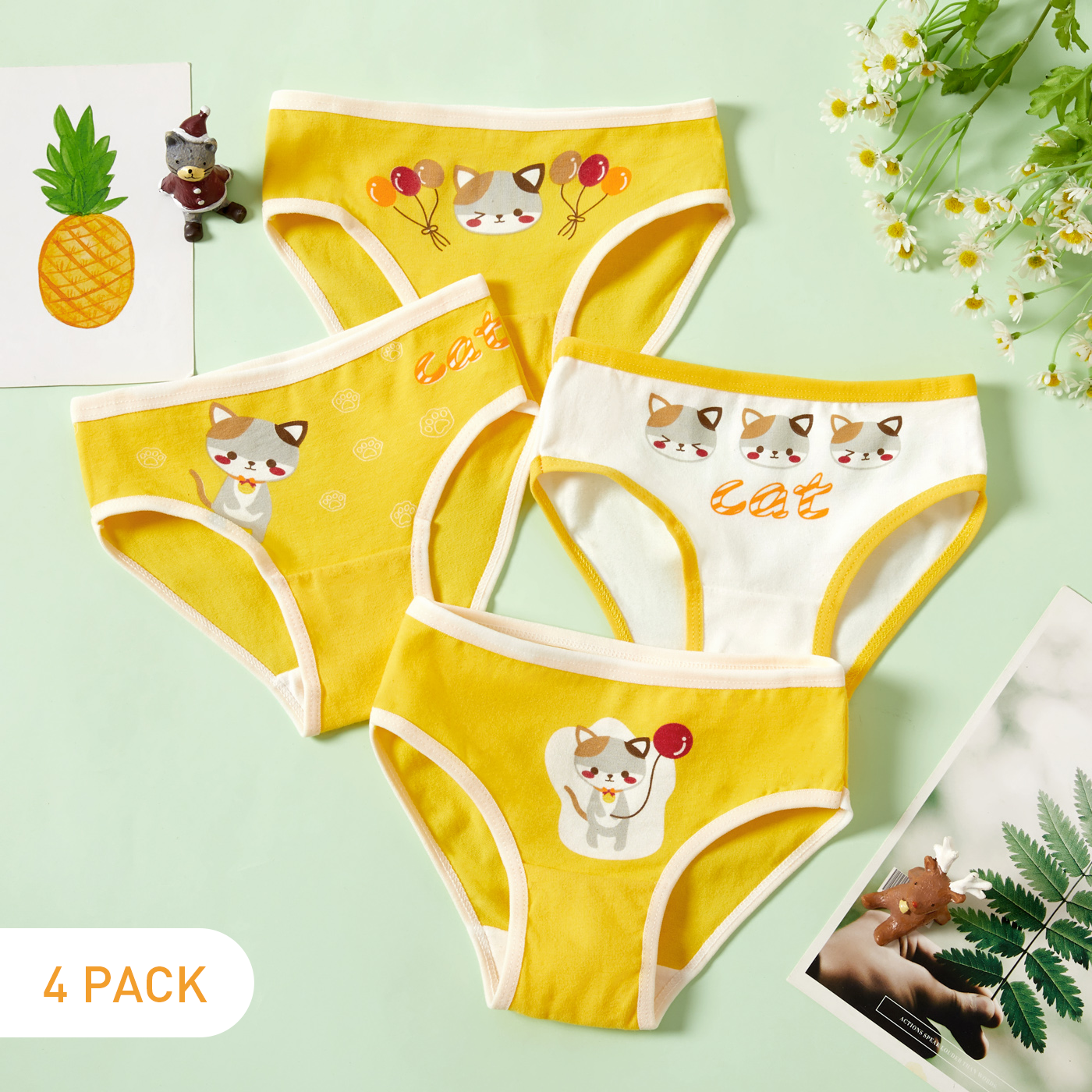 

4pcs Baby Cat Print Cotton Underwear