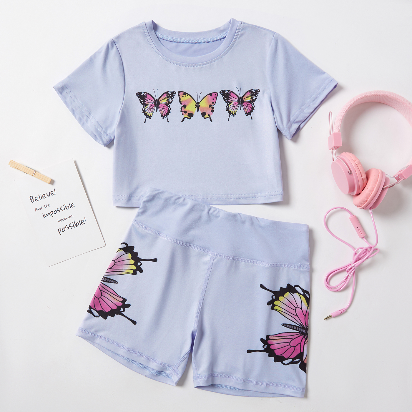

Butterfly Print Tee and Shorts Athleisure Set for Toddlers / Kids