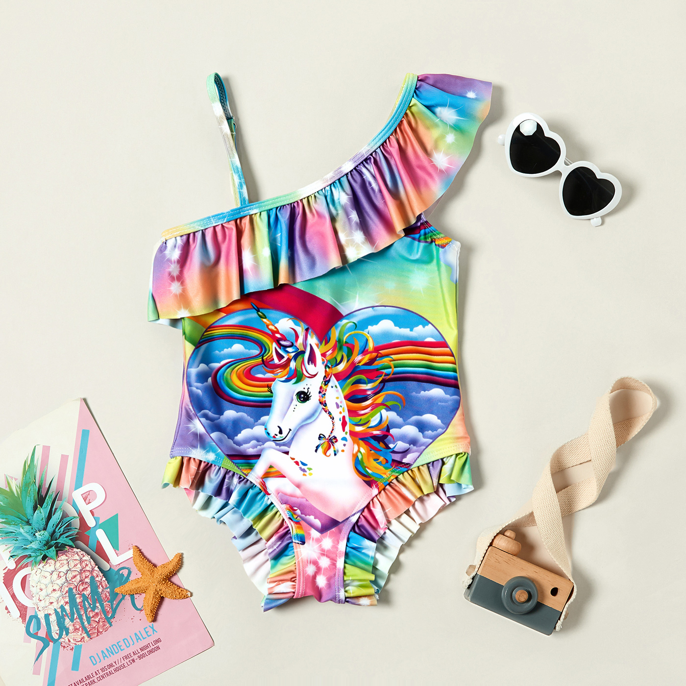 

Toddler Girl Colorful Unicorn Rainbow Print Swimwear