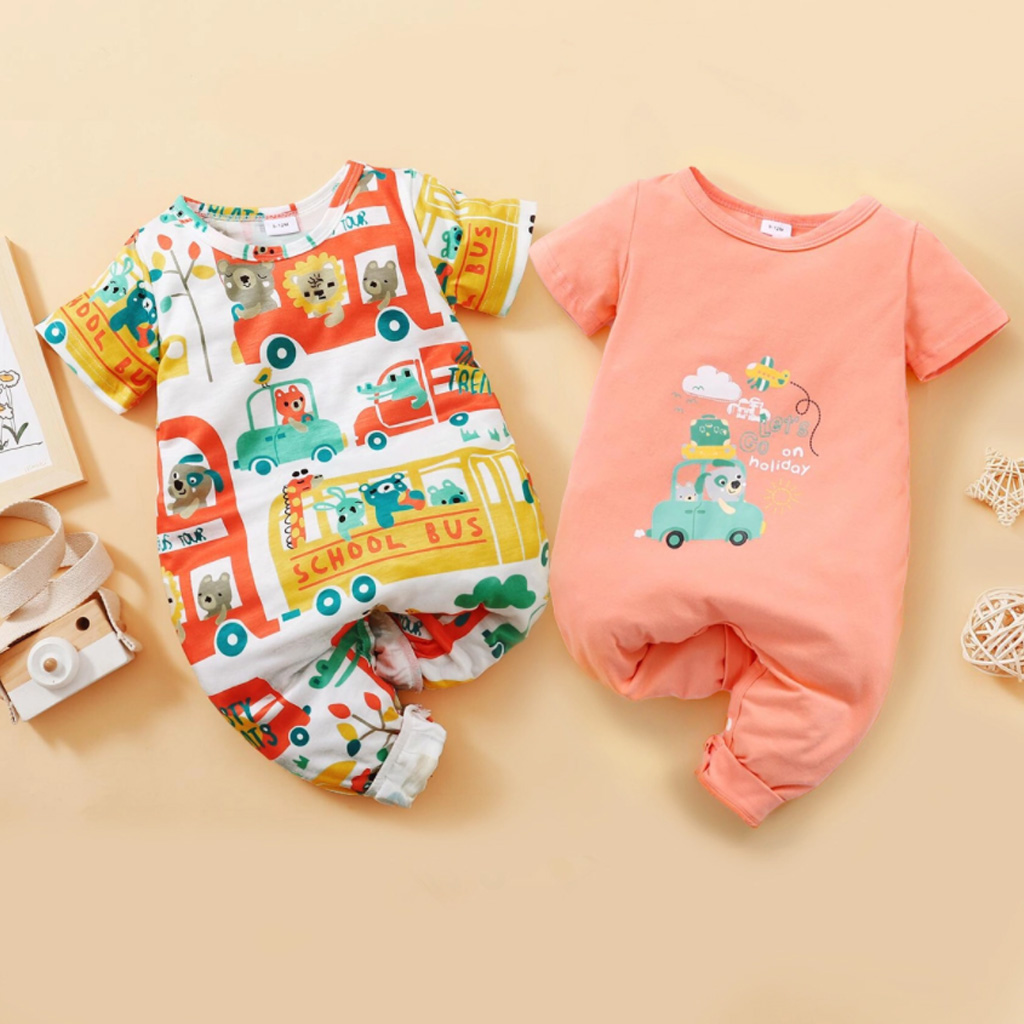 

Vehicle Print Short-sleeve Baby Jumpsuit