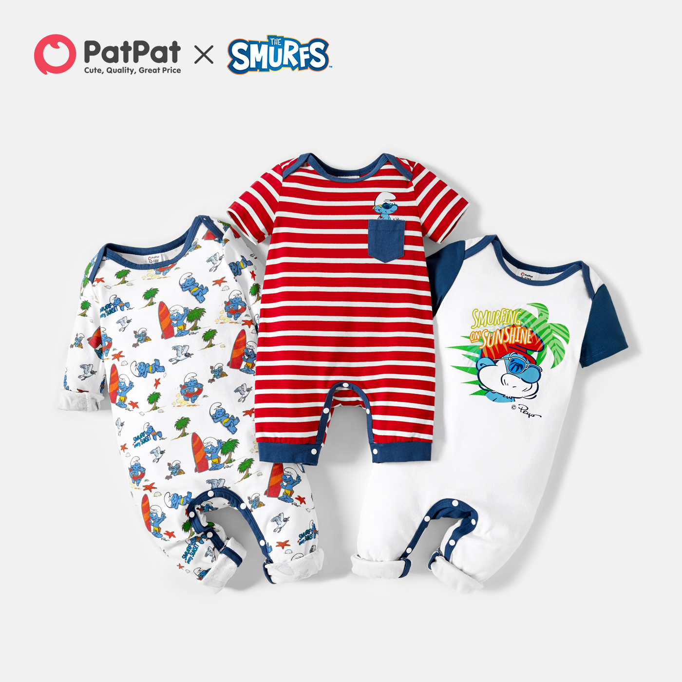 

Smurfs Baby Boy Stripe and Plant Print Cotton Jumpsuit