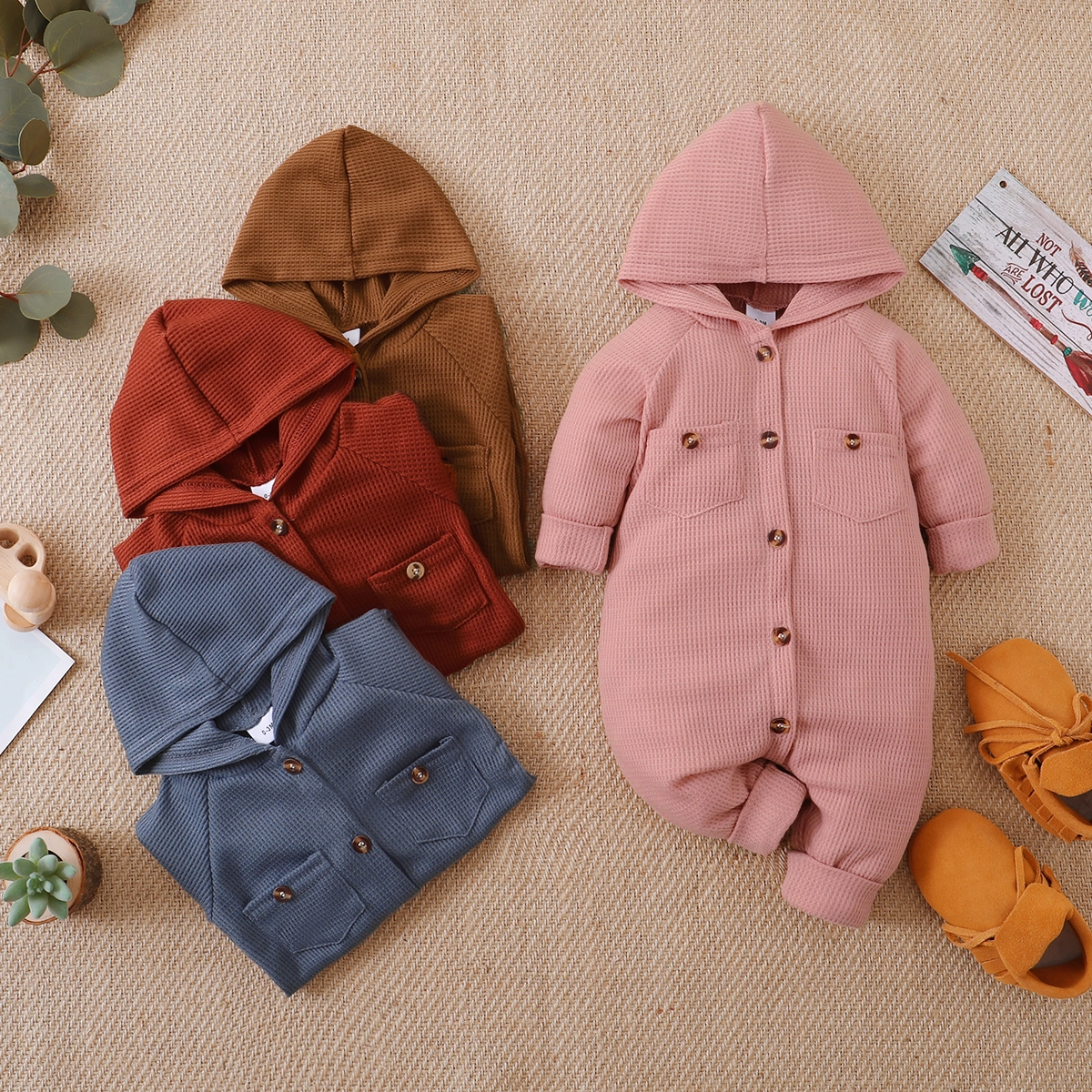 

Solid Waffle Long-sleeve Baby Jumpsuit