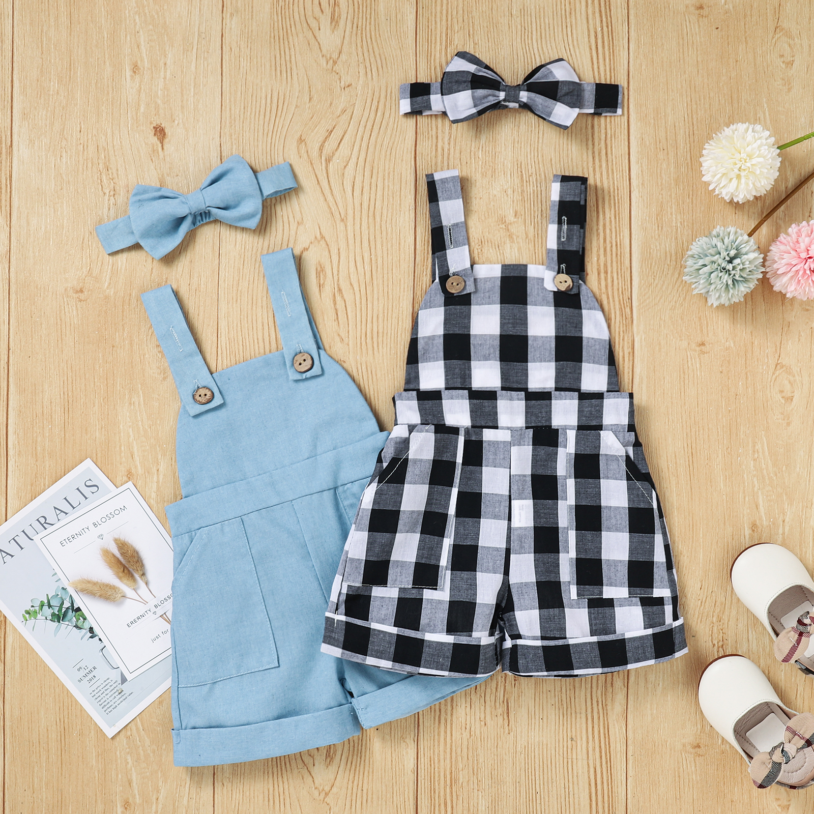 

Plaid Print Sleeveless Baby Overalls
