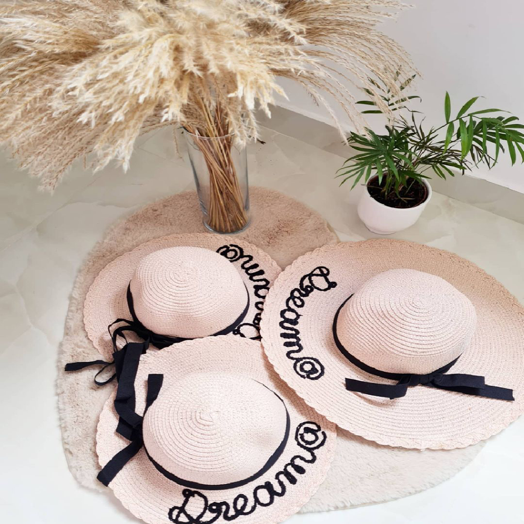 

Letter Print Bowknot Decor Beach Straw Hats for Mommy and Me