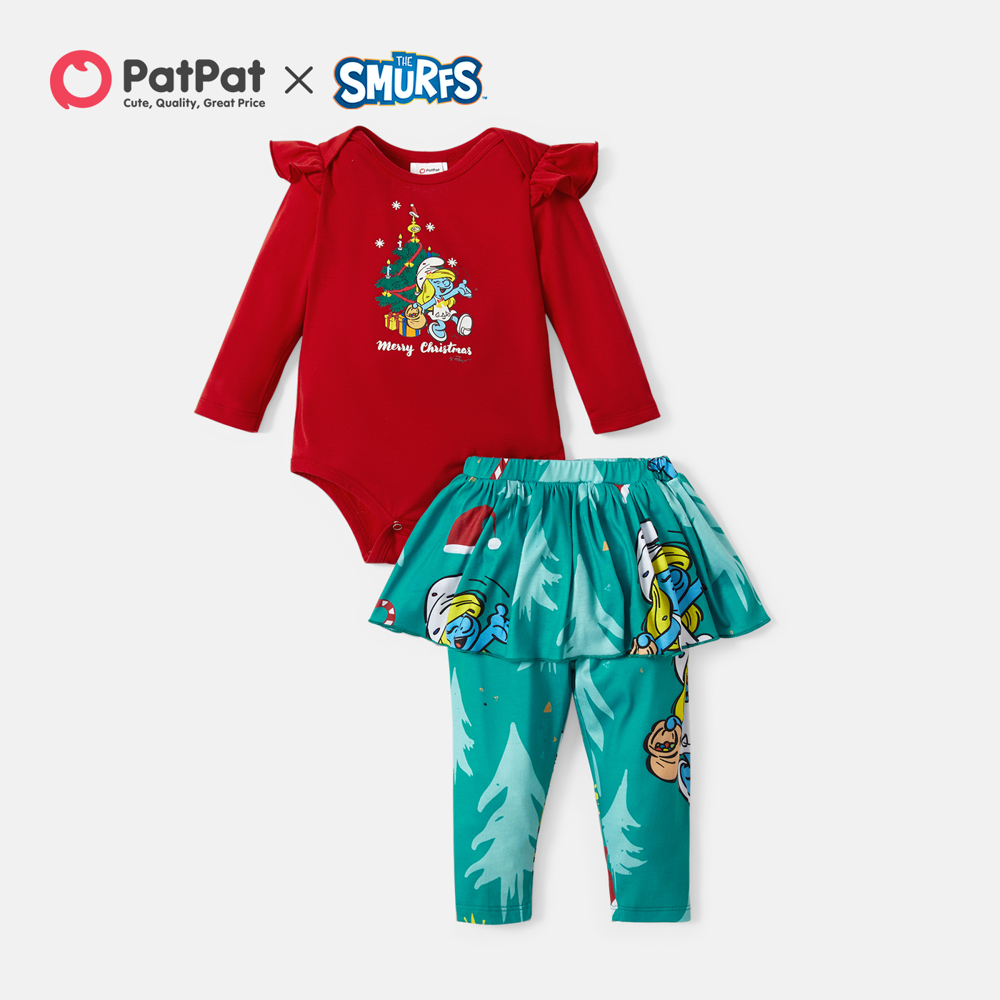 

Smurfs 2-piece Baby Girl Christmas Tree Romper and Leggings