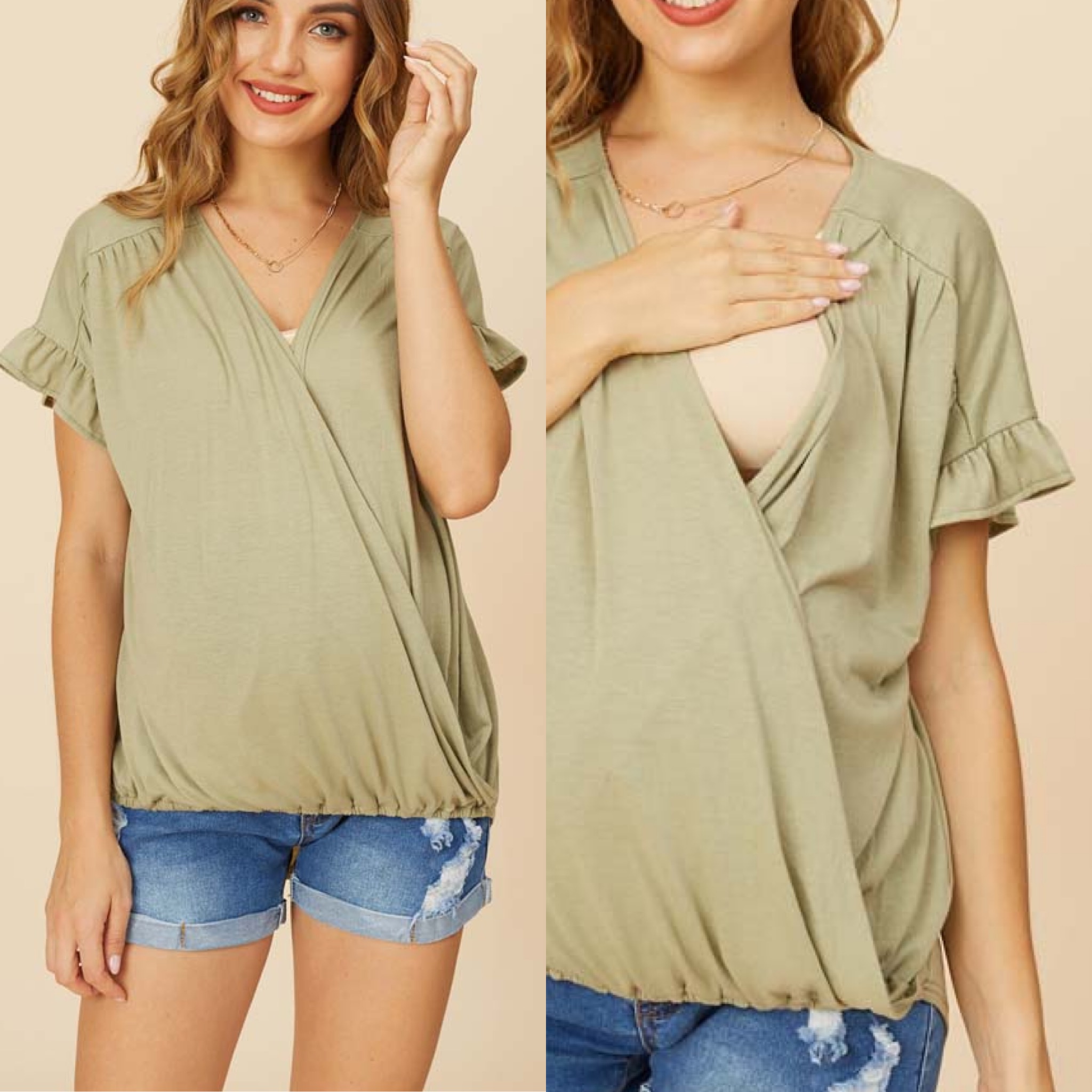 

Nursing casual Print V-neck Short Sleeve Short-sleeve Nursing Tee