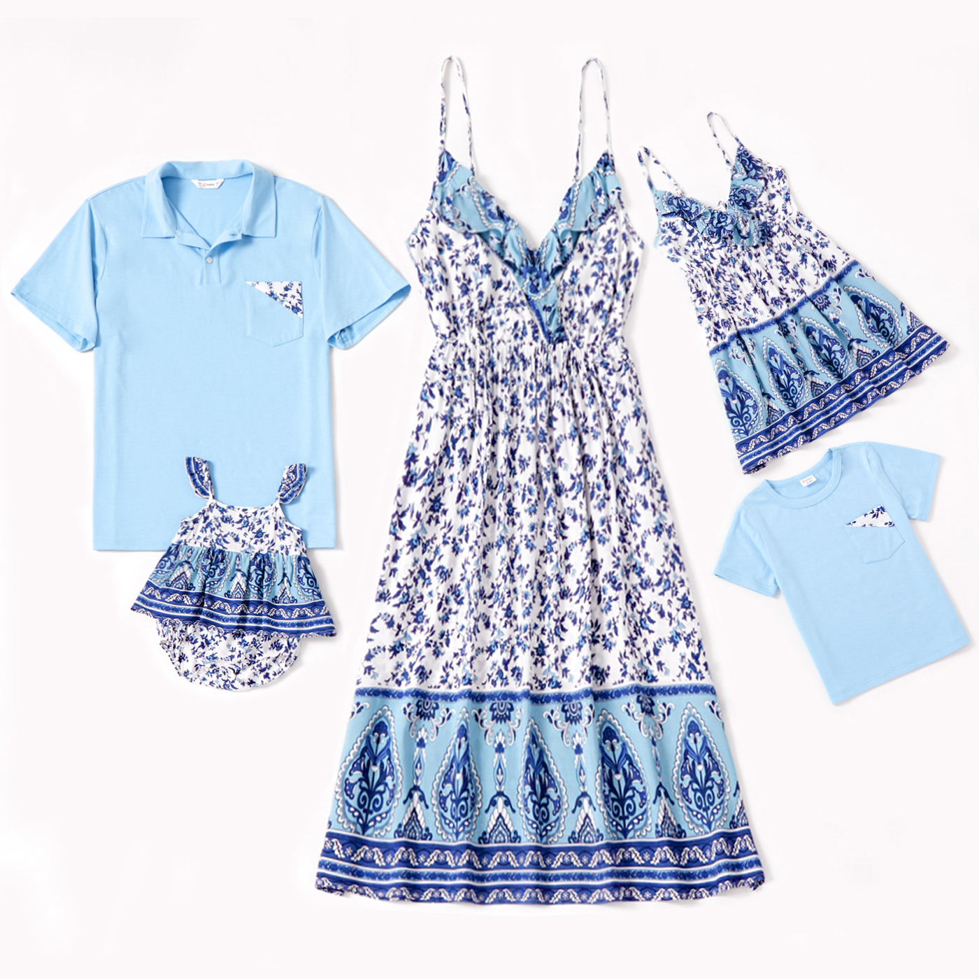 

Mosaic Floral Print and Solid Color Family Matching Sets