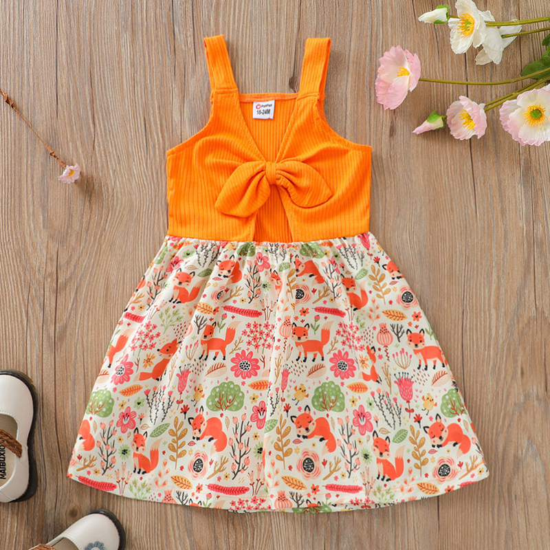 

Toddler Girl Animal Floral Print Splice Dress