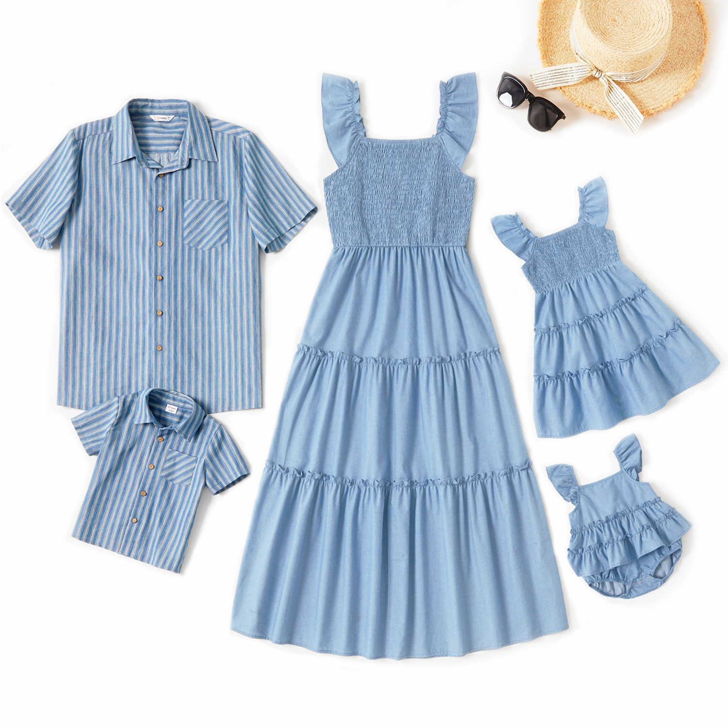 

Mosaic 100% Cotton Light Blue Family Matching Sets