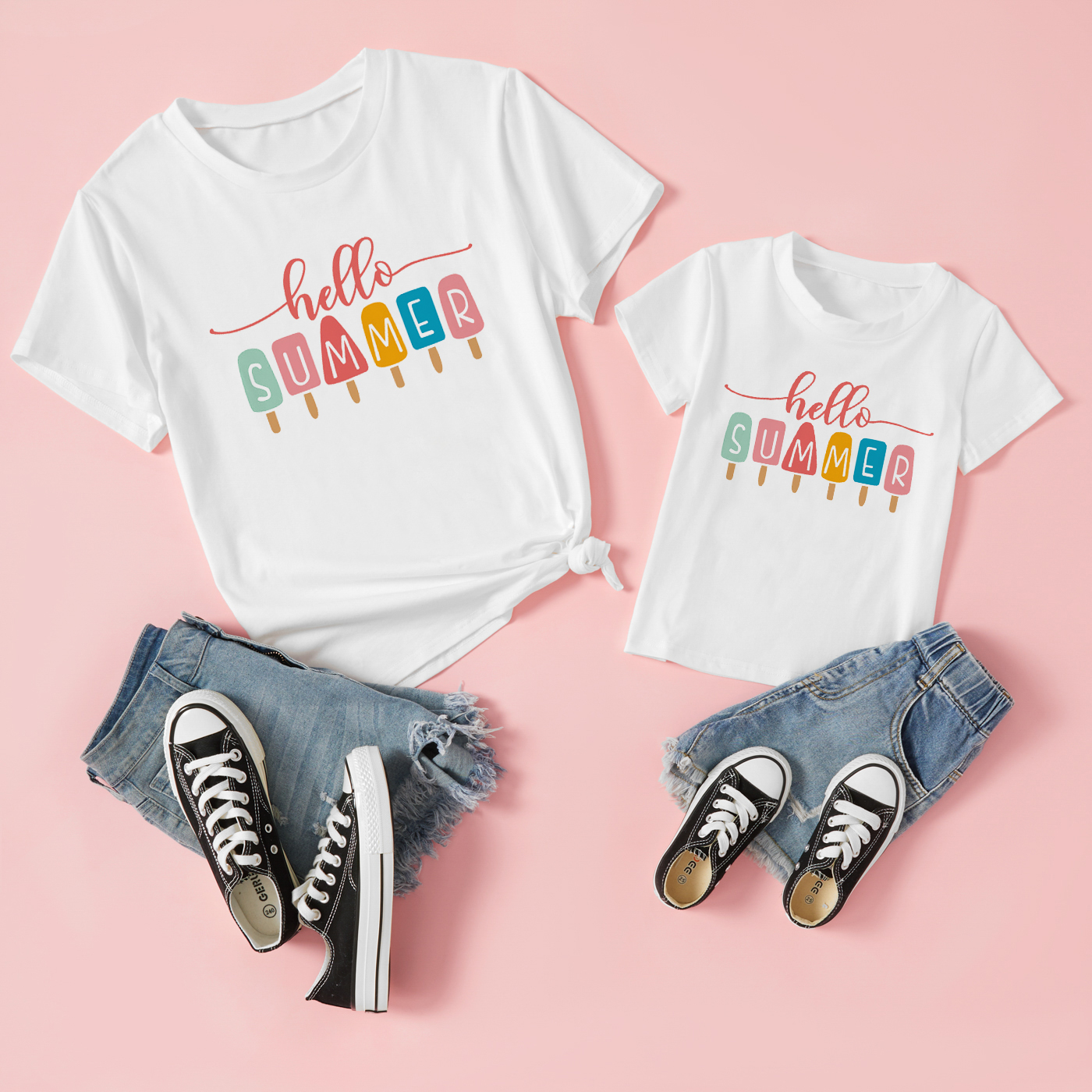 

Summer Letter Print White Short Sleeve T-shirts for Mommy and Me