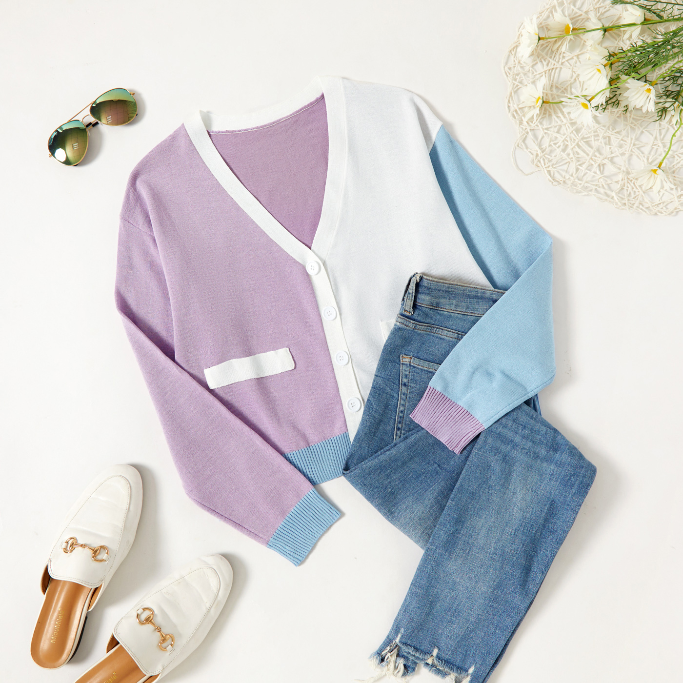 

Elegant Print V-neck long sleeve Coat