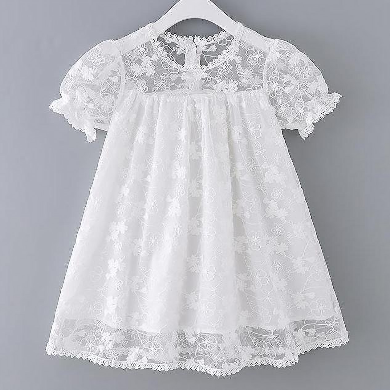 

Toddler Girl Lace Flower Embroidery Mesh Short-sleeve Princess Costume Party Dress