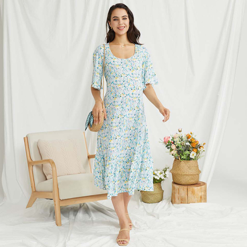 

Maternity Vacation Print Round collar H Short-sleeve Dress