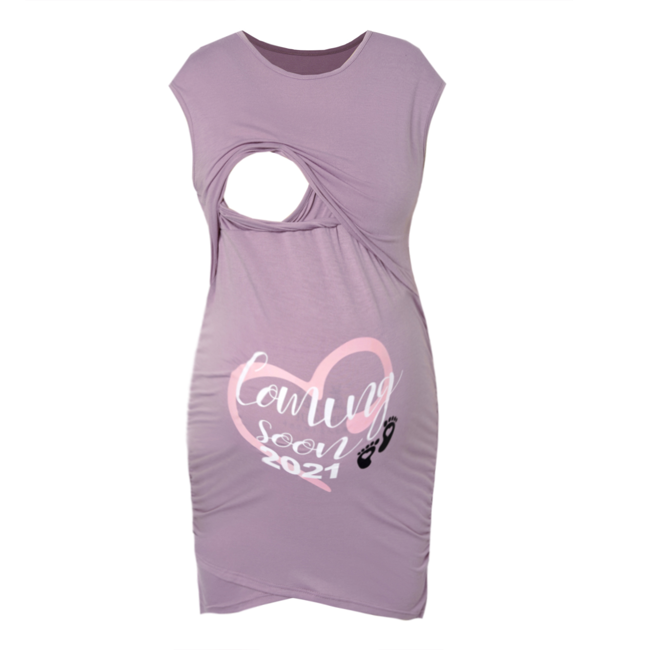 

Nursing casual Heart-shaped Print Round collar Slip Sleeveless Nursing Dress