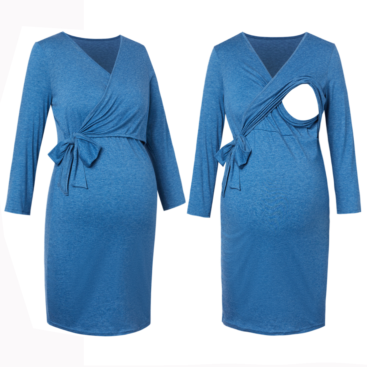 

Maternity casual Print V-neck Wrap Long-sleeve Dress