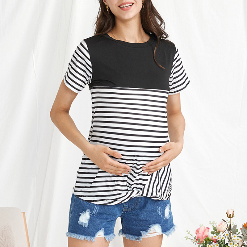 

Maternity Striped Colorblock Round Collar Women T-shirt