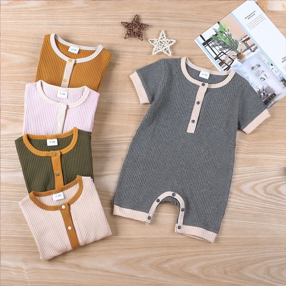 

Ribbed Solid Splice Short-sleeve Baby Romper
